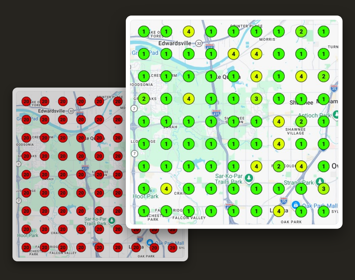 Mint Dental map or scoreboard showing all four locations in the top 3